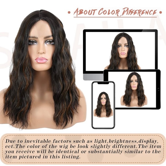 Middle Part Lace Front Wig Shoulder Length Wavy Synthetic Natural Brown 16” NEW - Picture 5 of 12